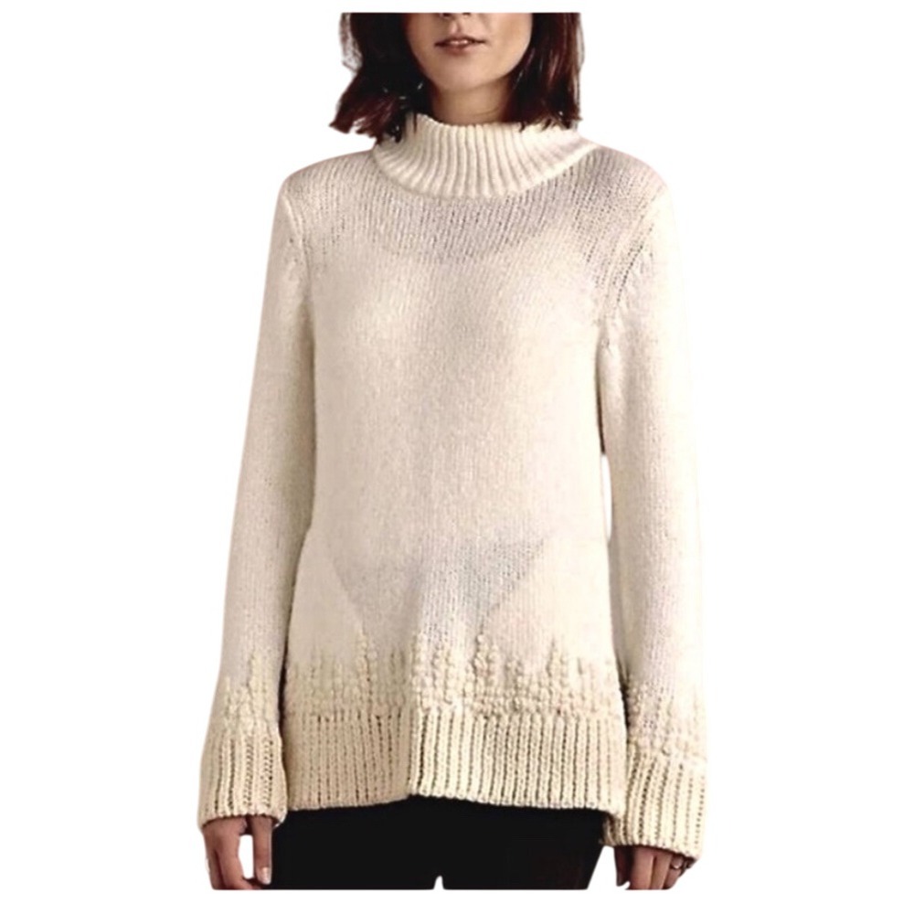 Anthropologie Sleeping on Snow Ivory Alpaca Wool Sweater Small Knit Mockneck EUC